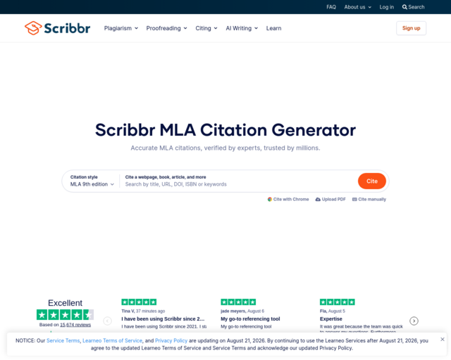 Screenshot of the Scribbr website
