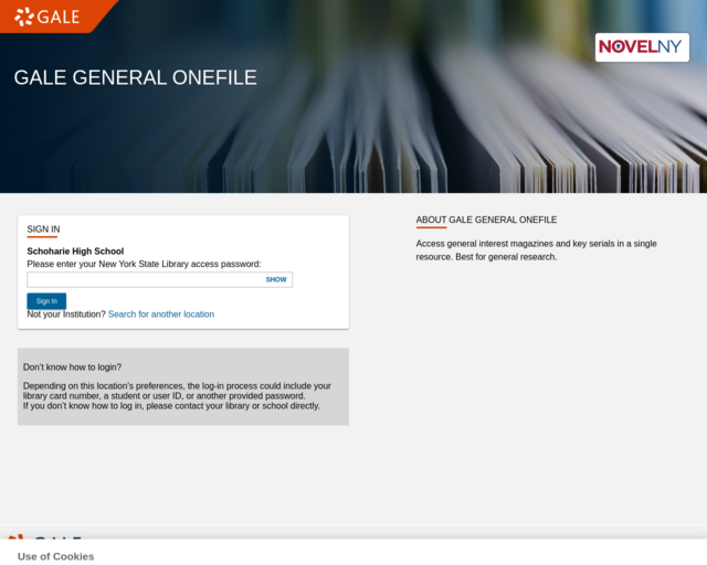 Screenshot of the Gale General OneFile- magazines website