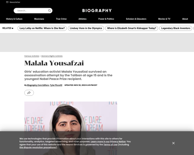 Screenshot of the biography.com website