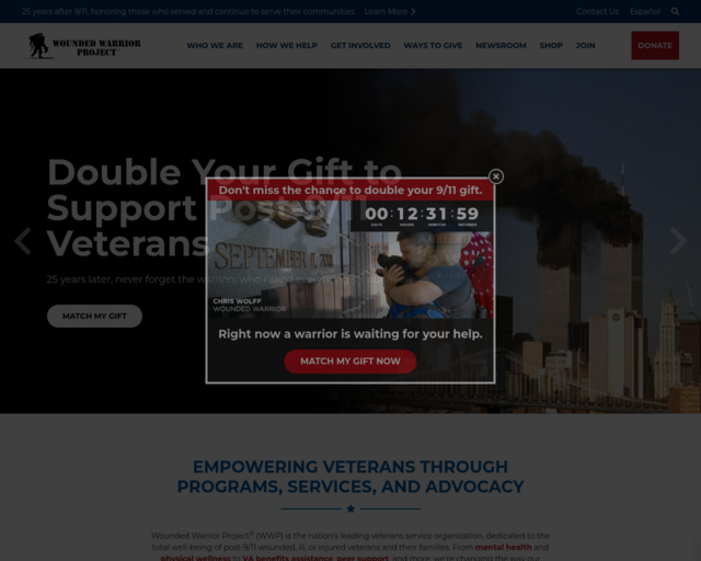 Screenshot of the Wounded Warrior Project website