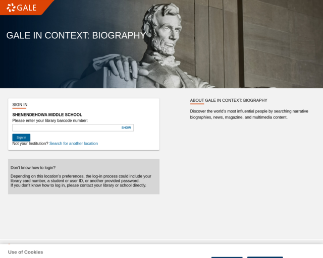 Screenshot of the Gale in Context: Biography website