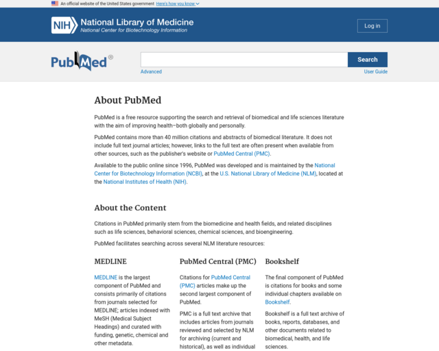 Screenshot of the Pubmed website
