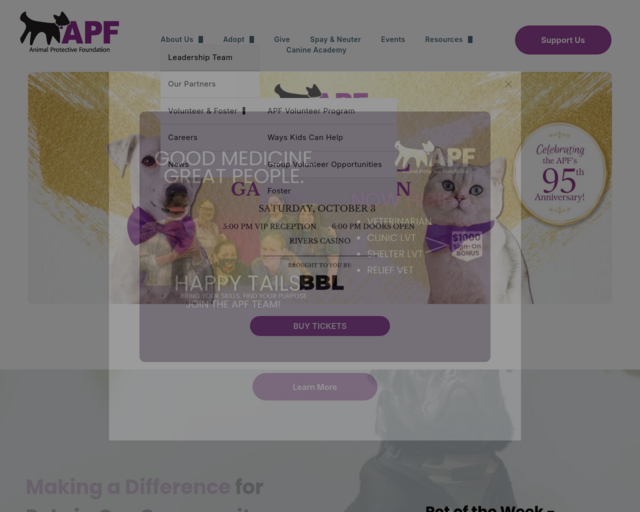 Screenshot of the Animal Protective Foundation website
