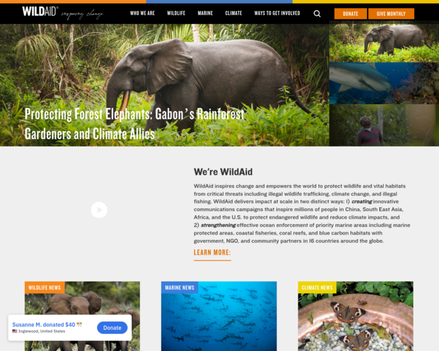 Screenshot of the WildAid website