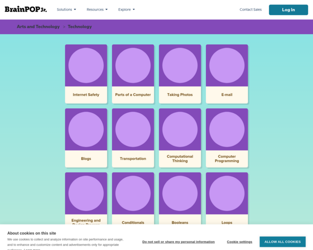 Screenshot of the Brain Pop Jr.: Technology website