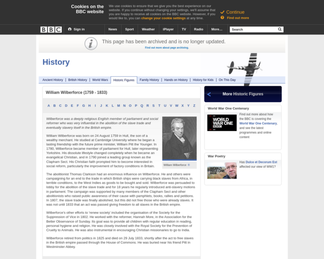 Screenshot of the William Wilberforce (1759 - 1833) website