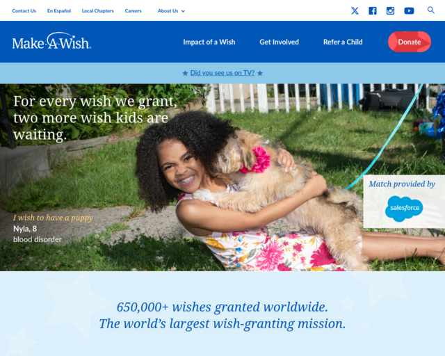 Screenshot of the Make-a-Wish website