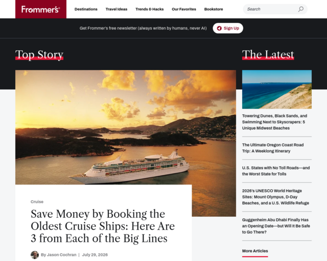 Screenshot of the Frommer's Travel website