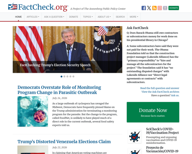 Screenshot of the FactCheck.org website