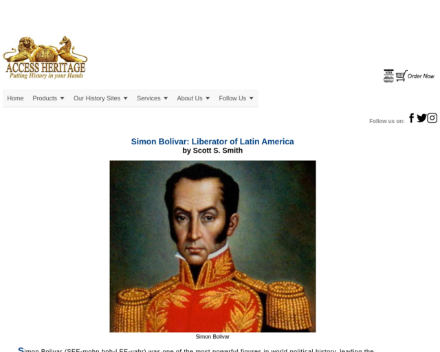 Screenshot of the Simon Bolivar: Liberator of Latin America website