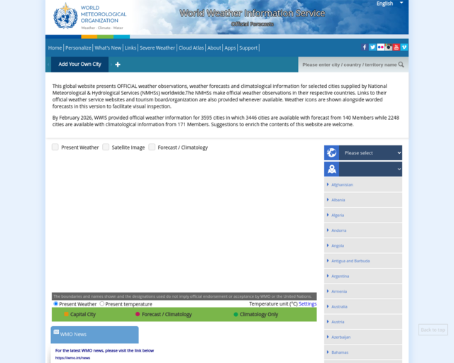 Screenshot of the World Weather Information services website