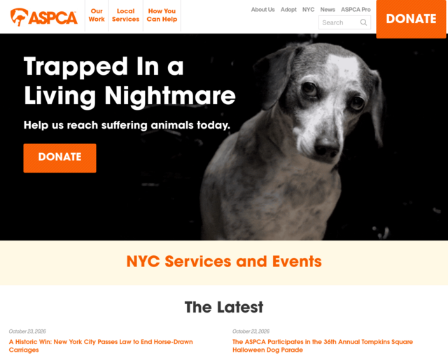 Screenshot of the ASPCA website