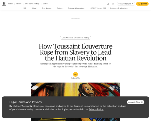 Screenshot of the How Toussaint L'ouverture Rose from Slavery to Lead the Haitian Revolution website