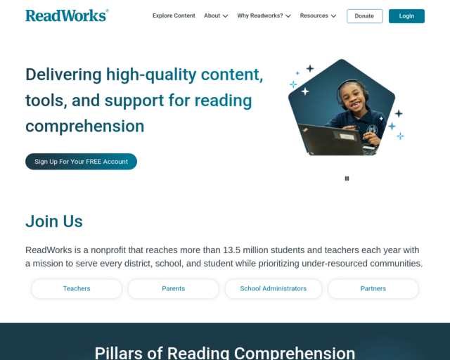 Screenshot of the ReadWorks website