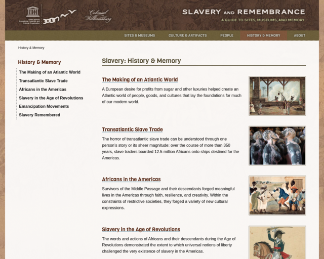 Screenshot of the Slavery: History & Memory website