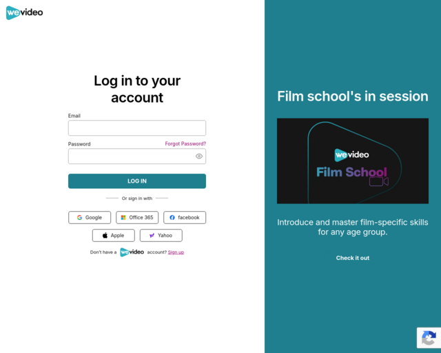 Screenshot of the We Video Sign-In website