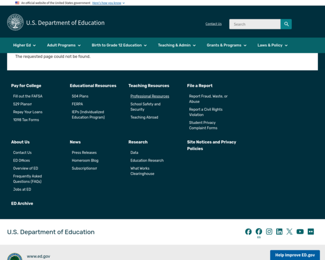 Screenshot of the High School and Beyond website