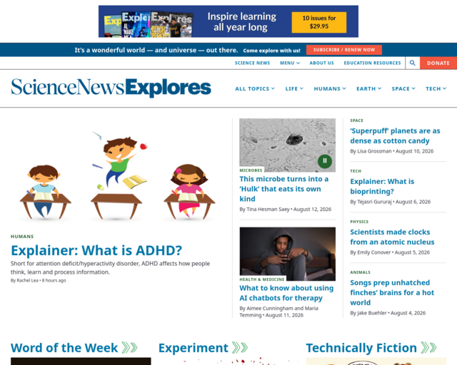 Screenshot of the Science News website