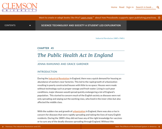 Screenshot of the The Public Health Act In England website