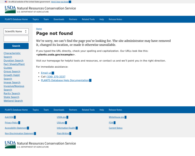 Screenshot of the USDA Plants Database (with fact sheets, plant guides, and more) website