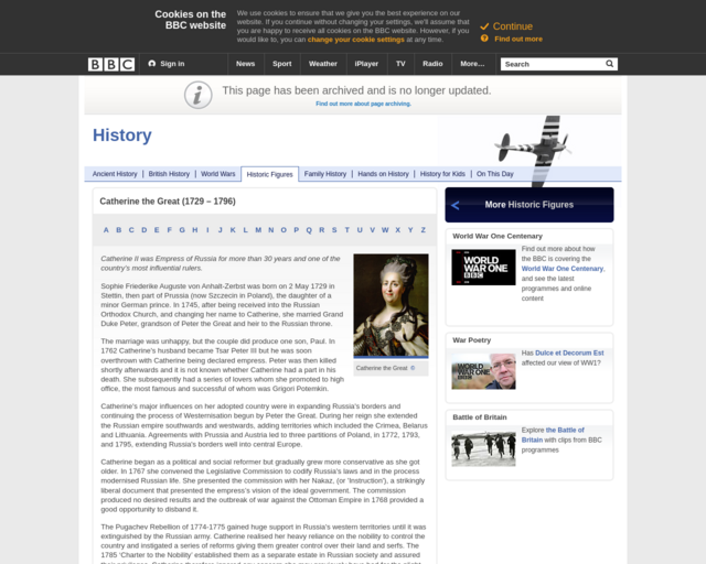 Screenshot of the BBC - History - Catherine the Great website