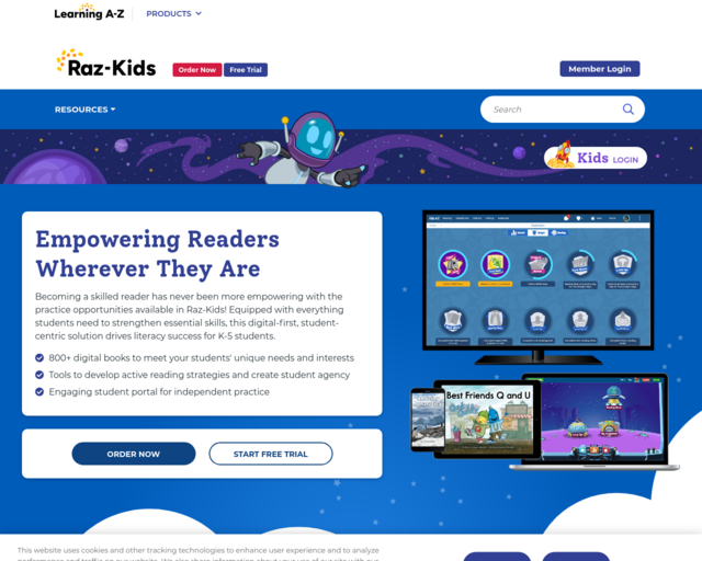 Screenshot of the Raz-Kids website