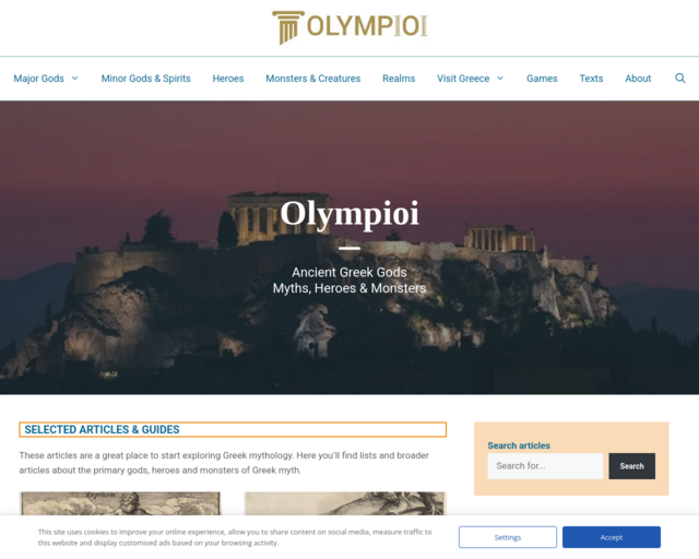 Screenshot of the http://www.greek-gods.info/greek-gods/ website
