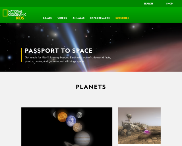 Screenshot of the National Geographic- Space website