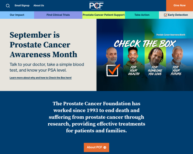 Screenshot of the Prostate Cancer Foundation website