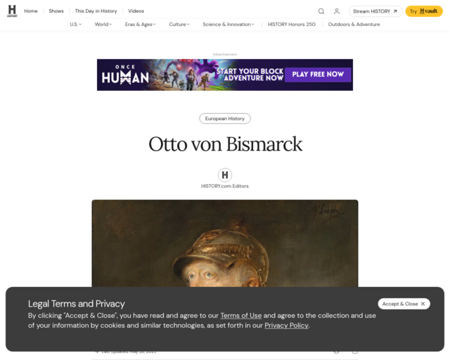 Screenshot of the Otto von Bismarck website