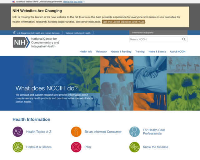 Screenshot of the National Center for Complementary and Integrative Health website