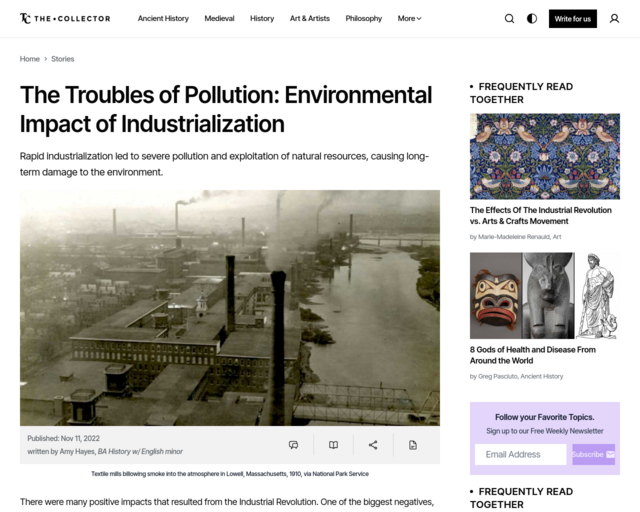 Screenshot of the The Troubles of Pollution: Environmental Impact of Industrialization website