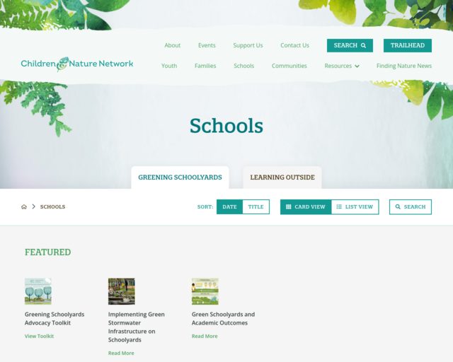 Screenshot of the Children and Nature - Learning Outside website