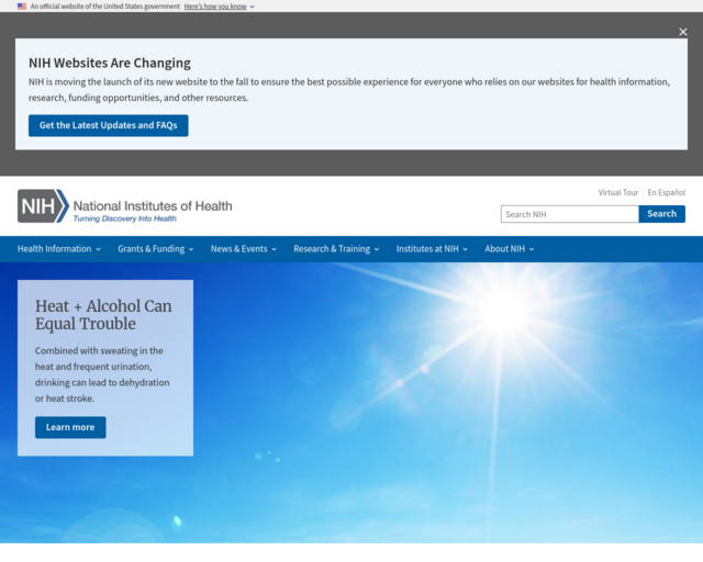 Screenshot of the National Institute of Health website