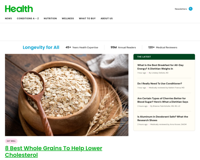 Screenshot of the Health Magazine website