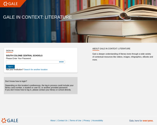 Screenshot of the Gale in Context: Literature website