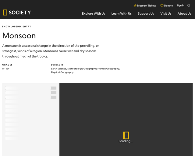 Screenshot of the Monsoon - National Geographic website