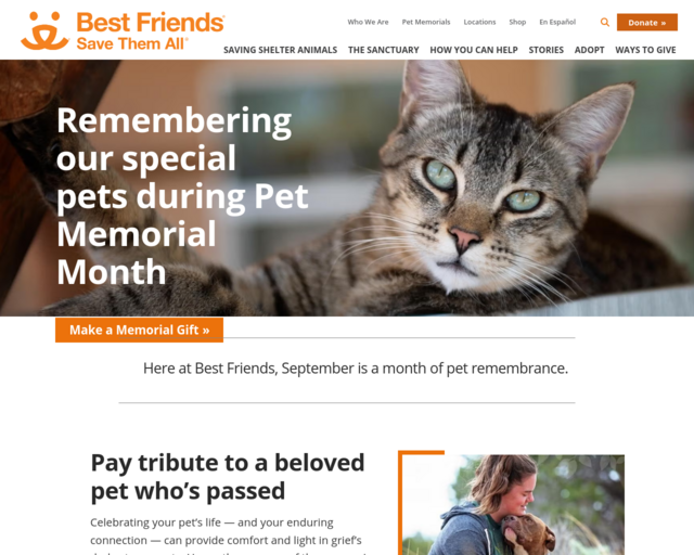 Screenshot of the Best Friends Animal Society website