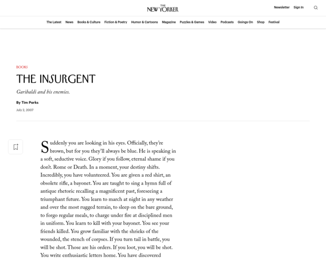 Screenshot of the The Insurgent: Garibaldi and his enemies. website