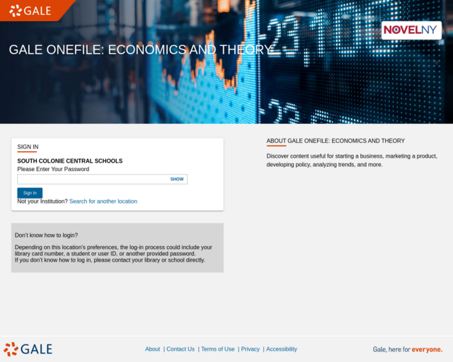 Screenshot of the Gale OneFile: Economics and Theory website