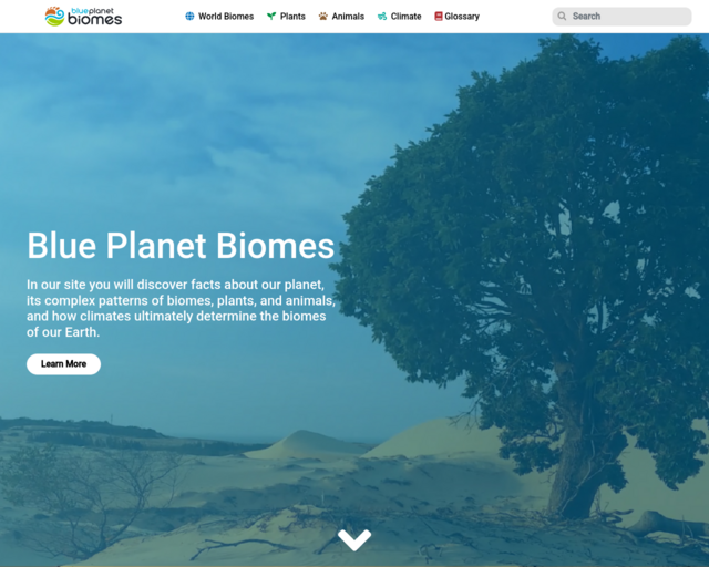 Screenshot of the Blue Planet Biomes (Blue Planet) website