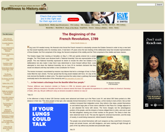 Screenshot of the The Beginning of the  French Revolution, 1789 website