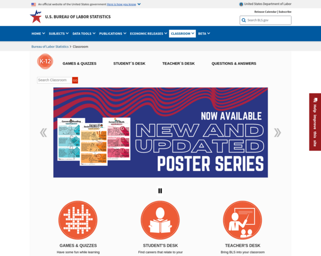 Screenshot of the BLS Career Resource Guide website