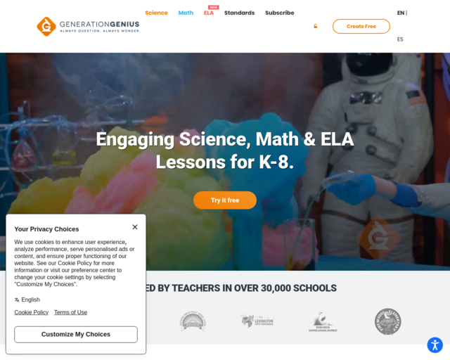 Screenshot of the Generation Genius website