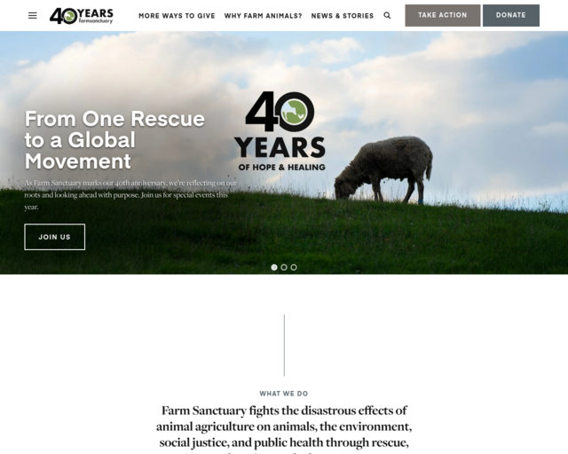 Screenshot of the Farm Sanctuary website