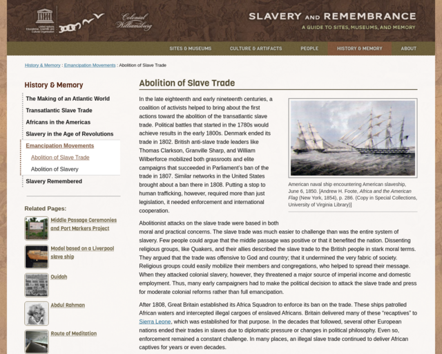Screenshot of the Abolition of Slave Trade website