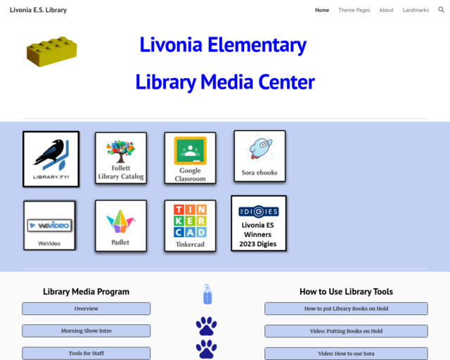 Screenshot of the Livonia Elementary Library Media Site website