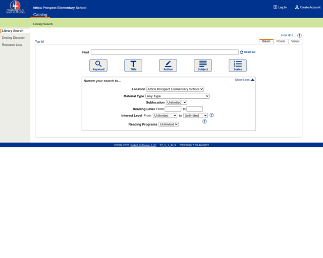 Screenshot of the OPAC website