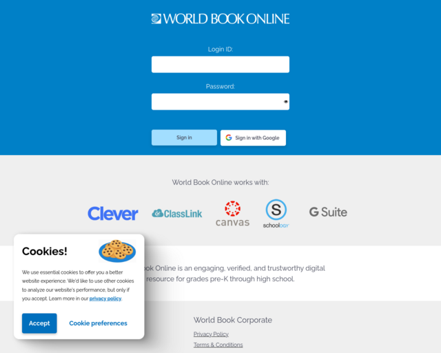 Screenshot of the World Book Online website