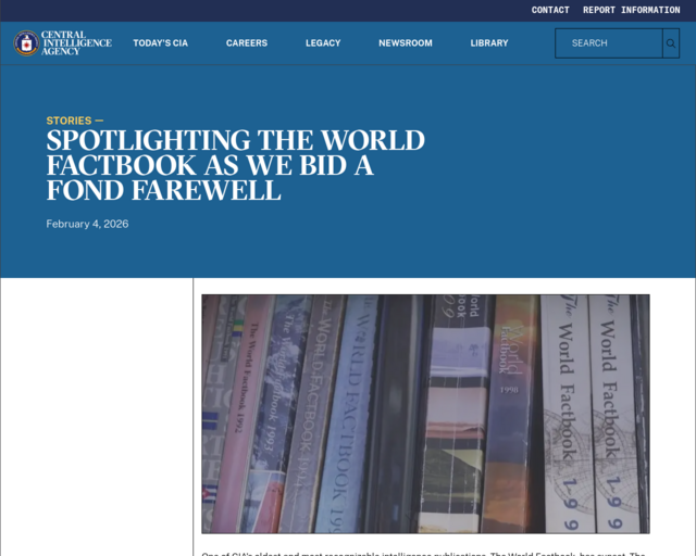 Screenshot of the CIA: World Factbook website